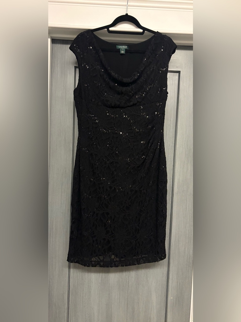 Lauren Ralph Lauren Black Lace Midi Dress with Subtle Sequin Detail